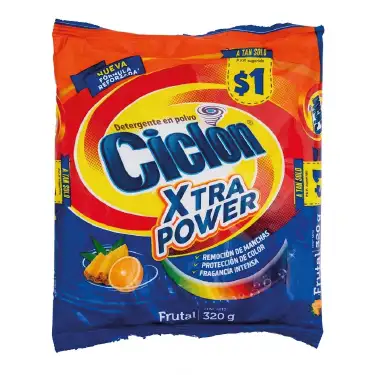 Detergente en Polvo Ciclon 320g Xtra Power Frutal /30
