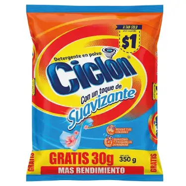 Detergente en Polvo Ciclon 350g con Suavizante /30