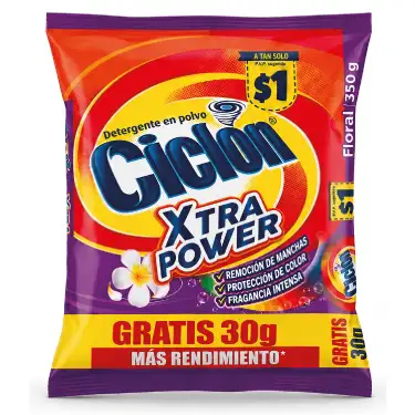 Detergente en Polvo Ciclon 350g Xtra Power Floral /30